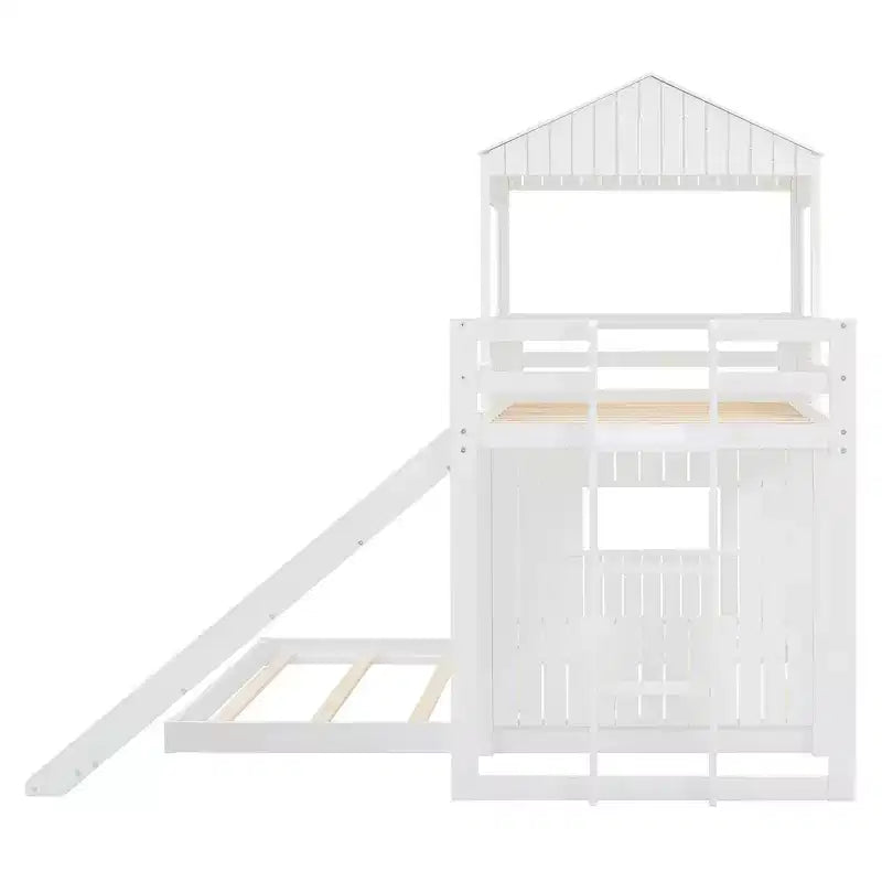 Luxystar Etagenbett aus Holz mit Spielhaus, Rutsche und Rausfallschutz