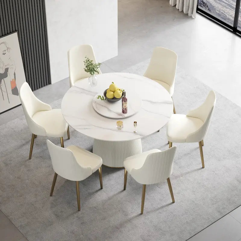 Runder Esstisch für 6 Personen (Ø 135 cm) mit gesinterter Steinplatte und Lazy Susan