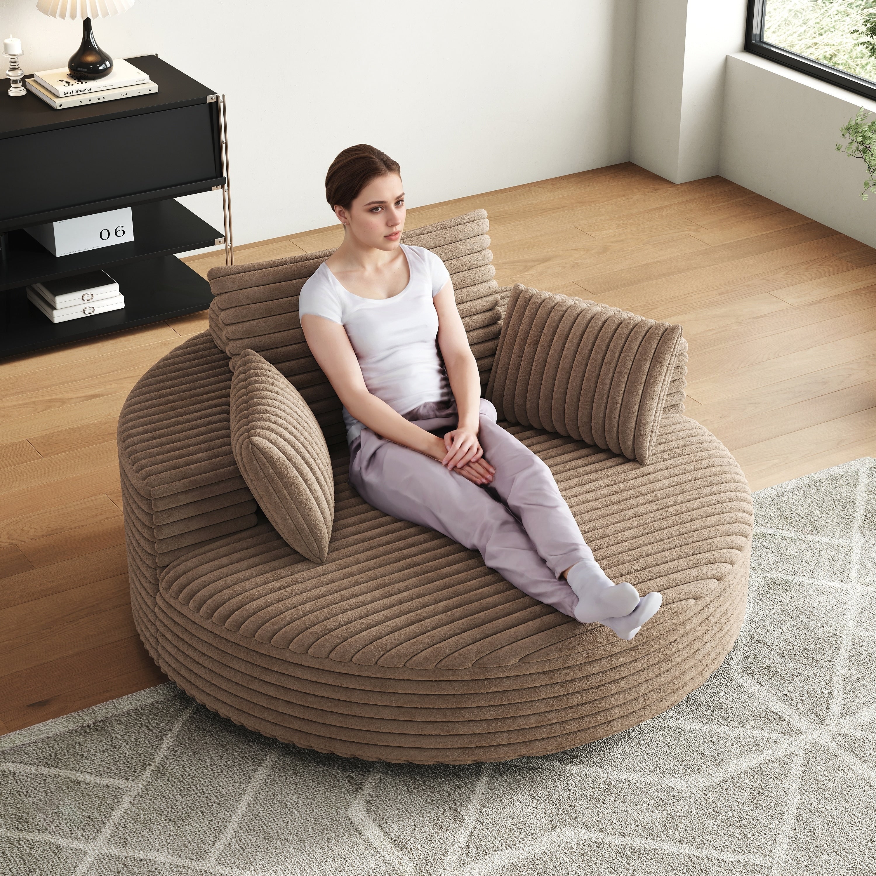 Einzelsessel aus Kord-Chenille-Schaumstoff, drehbar