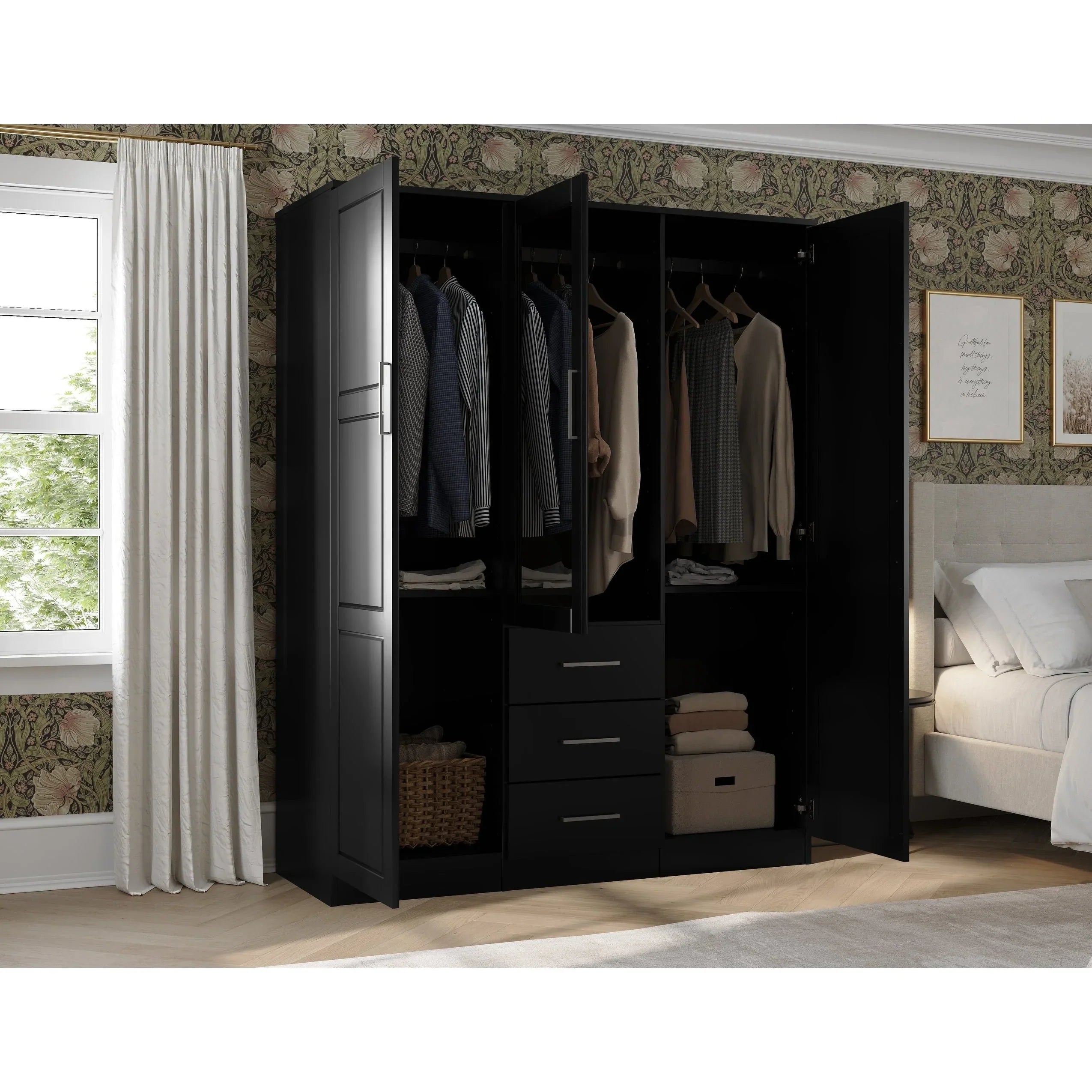 Palace Imports 100% Massivholz Cosmo Kleiderschrank mit 3 Türen mit Massivholz- oder Spiegeltüren