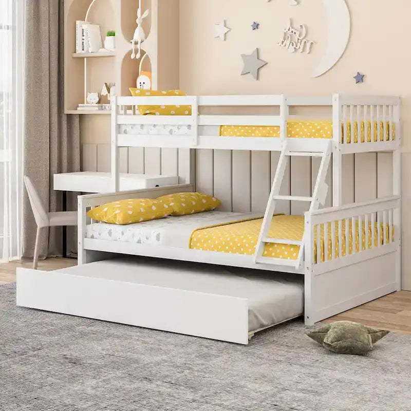 Gymax Etagenbett Twin über Full mit Twin-Ausziehbett, umwandelbar zur Plattform