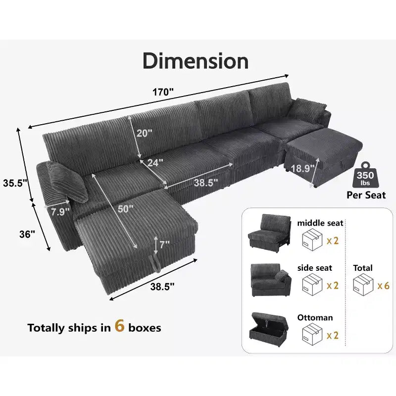 Dyonery Modulares Cord-Ecksofa mit waschbaren Bezügen