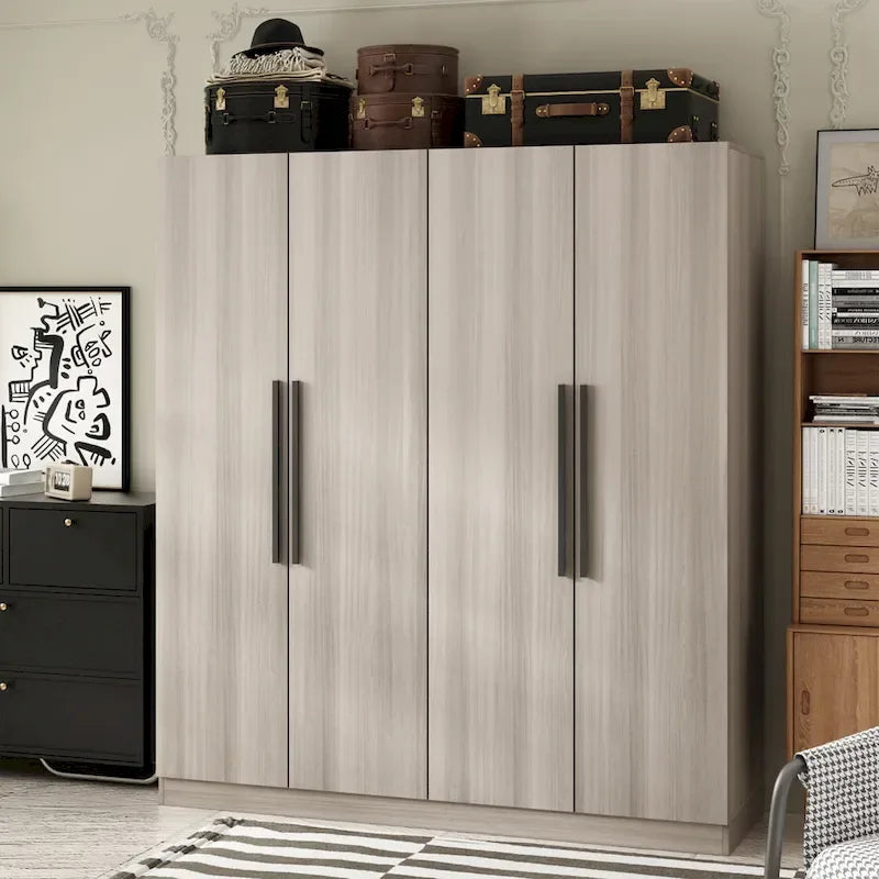 Moderner freistehender Kleiderschrank aus Massivholz mit Ablagefächern