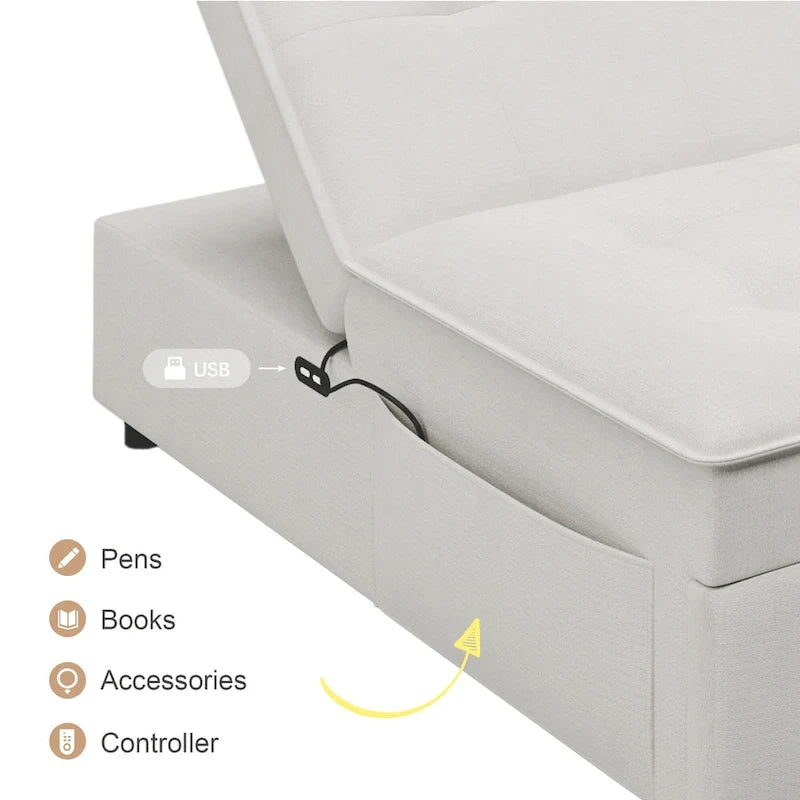 72.5 Leinen 4-in-1 3-Sitzer Schlafsofa mit 5-fach verstellbarer Rückenlehne und Aufbewahrungstasche