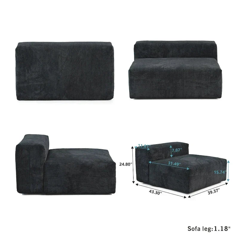 Großes modulares Ecksofa, Kordbezug, U-förmig, 4-Sitzer mit 2 Ottomanen und 5 Kissen