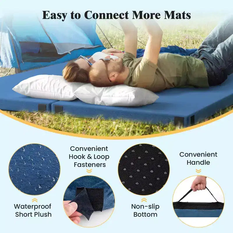 Costway Memory Foam Campingmatratze mit rutschfester Unterseite, Reisetasche für Outdoor-Schlaf Grau/Blau