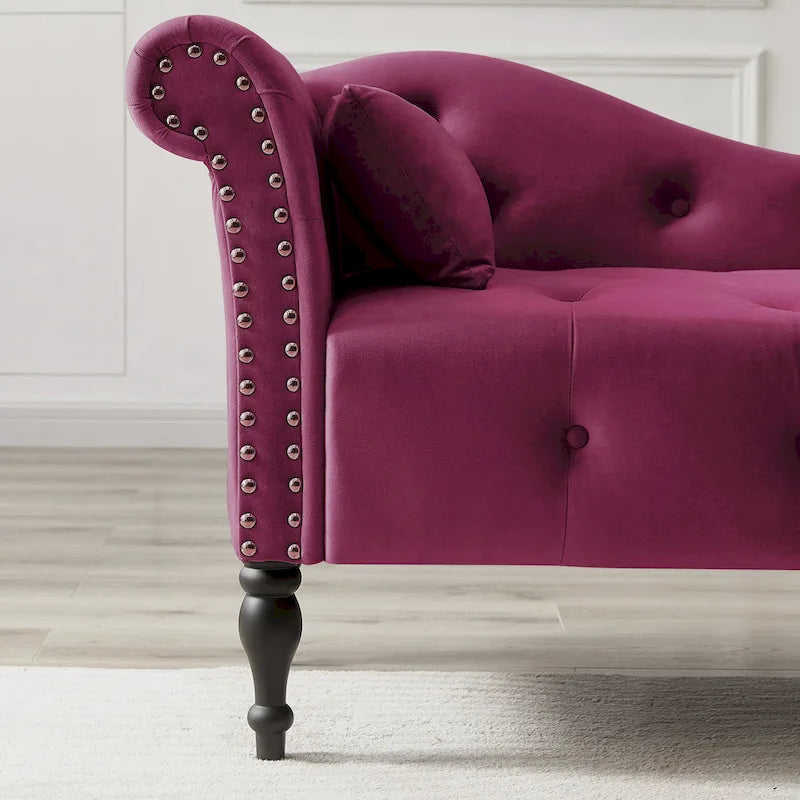 Moderne 60.6 Samt gepolsterte Knöpfe getuftete Chaiselongue mit Massivholzbeinen und Ziernägeln