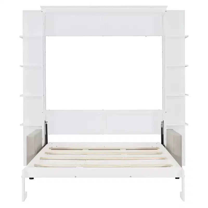 Whisen Modern Design Queen-Size Schrankbett mit Holzrahmen, Sofa und Regalen