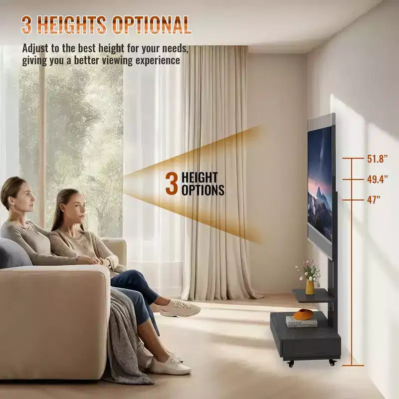 TV-Ständer für 32-75-Zoll-Fernseher, höhenverstellbarer mobiler TV-Wagen mit Schublade und Rollen für Wohnzimmer, Schlafzimmer, Büros -ModernLuxe