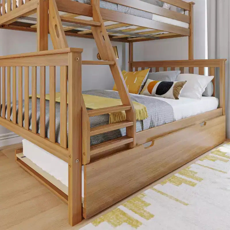 Max & Lily Massivholz Etagenbett, Twin über Full mit Ausziehbett und Leiter für Kinder