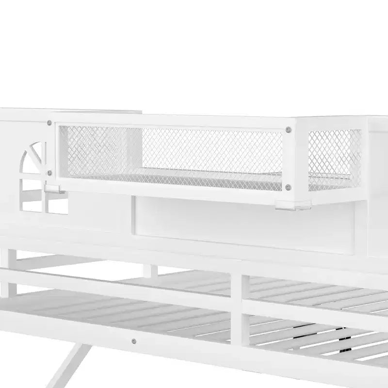 ModernLuxe Hochbett für Full/Queen-Betten mit Treppe und integriertem Kleiderschrank, Metallbettgestell mit LED-Beleuchtung, USB-Ladestation und Ablagefächern