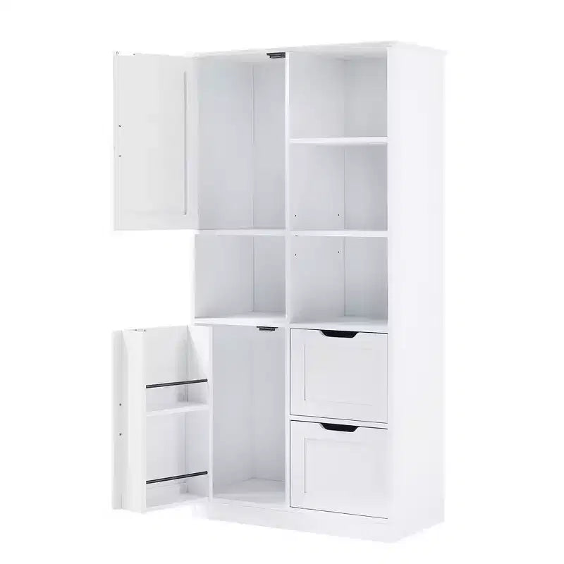 62 Zoll hoher Badezimmerschrank, freistehender Hochschrank mit Schublade & verstellbarem Regal, Vorratsschrank für Bad und Wohnzimmer