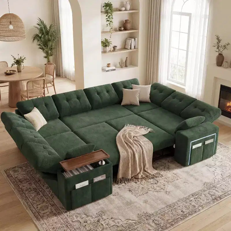 Dyonery 112 Modulares Schlafsofa mit Ausziehfunktion, U-förmiges Schnittsofa mit Stauraum, extra breite und tiefe Sitzflächen für das Wohnzimmer