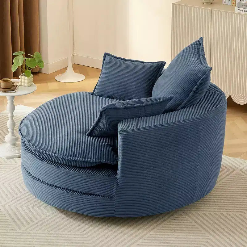 360° drehbarer Loungesessel, drehbarer runder Fass-Sessel mit Kissen für das Wohnzimmer