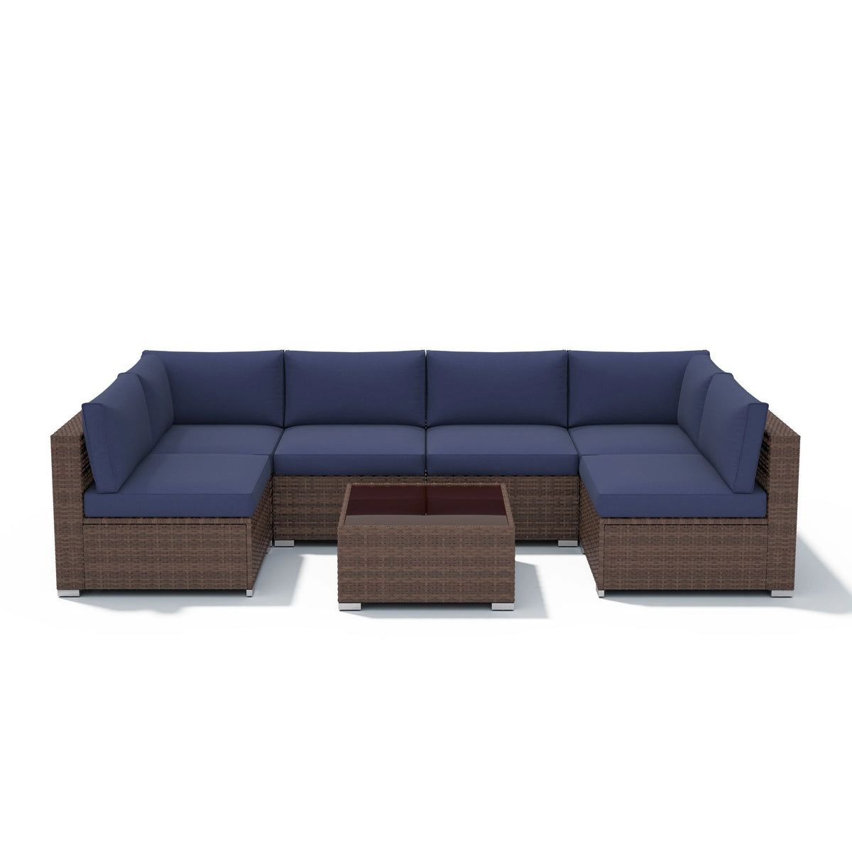 7-teiliges Outdoor-Sofa-Set aus Korbweide/Stahl mit Polstern