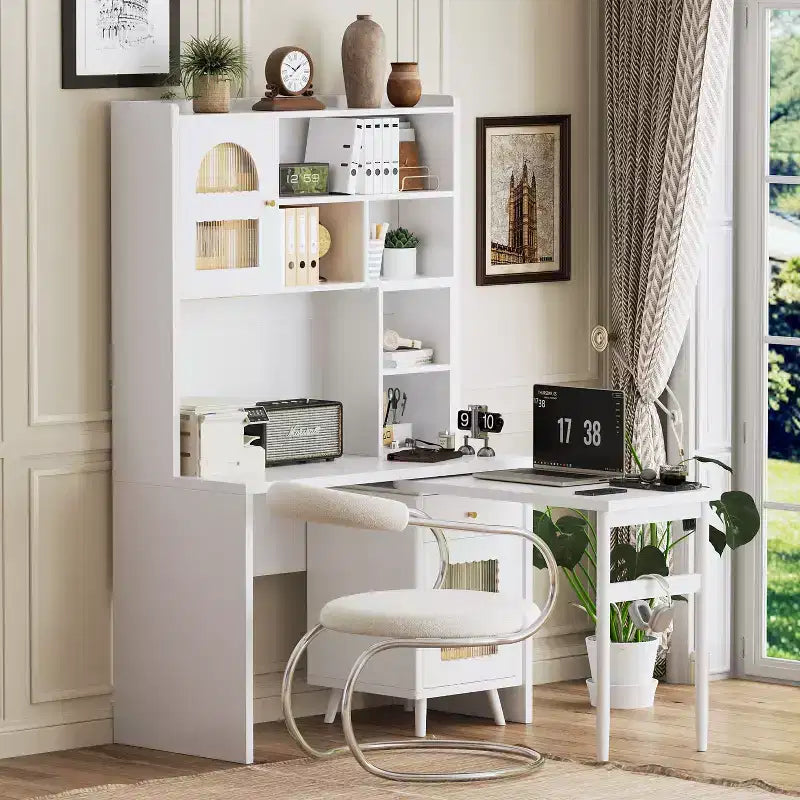 Okak Moderner Home-Office-Computertisch aus Holz mit Desktop/Stuhl & Regal, Jugend-Schüler-Schreibtisch mit Stauraum zum Lernen, Büro