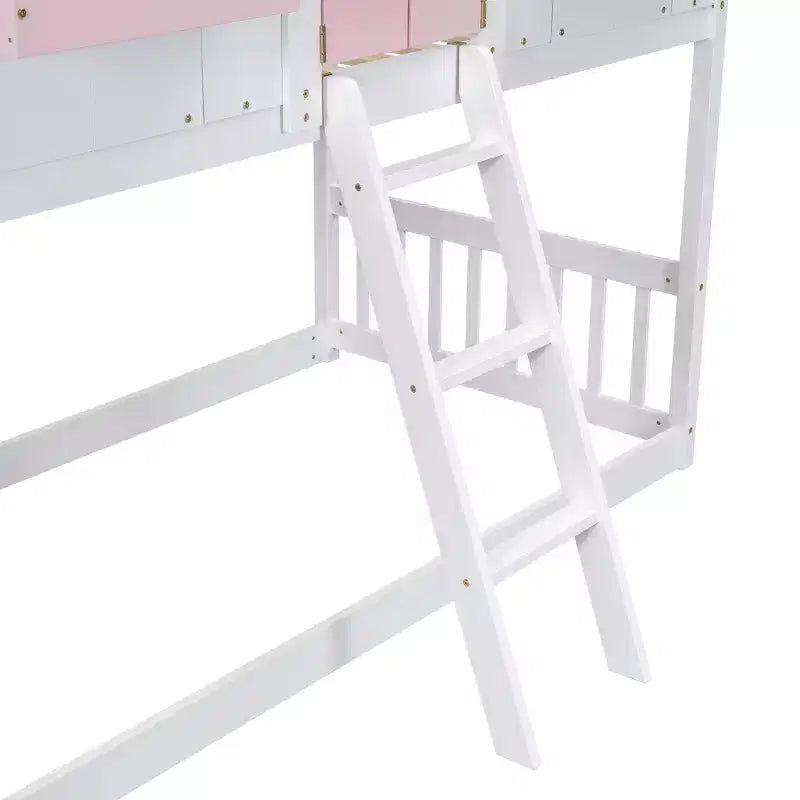 Doppel-Loftbett in Hausform, Holzspielhaus-Loftbett mit Leiter und Schutzgittern für Kinder