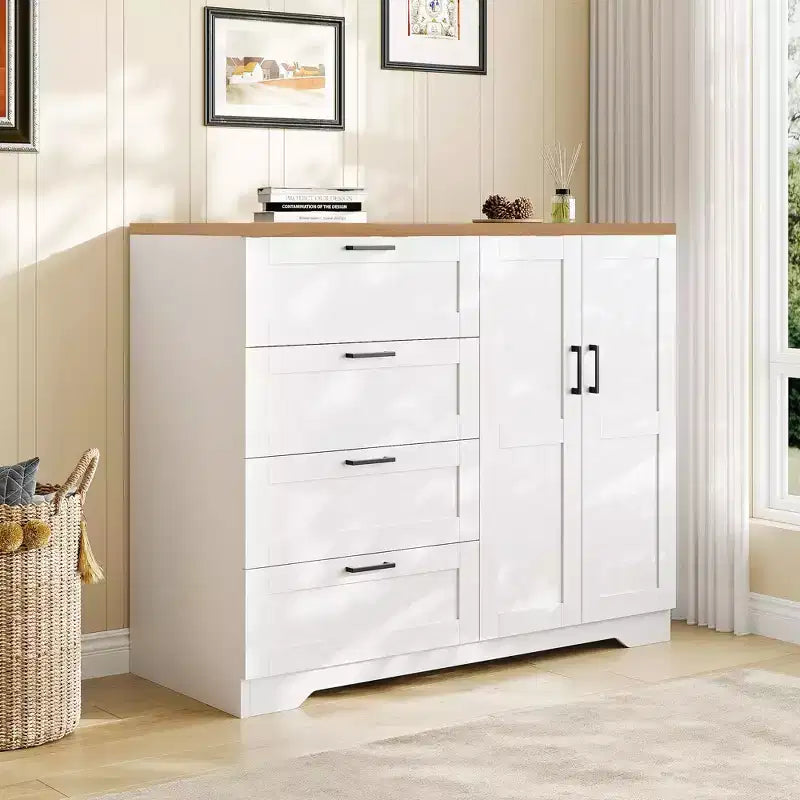 43,3 H Kleiderschrank mit 4 Schubladen und Kleiderstange, multifunktionaler Schlafzimmer-Aufbewahrungsschrank Kommode