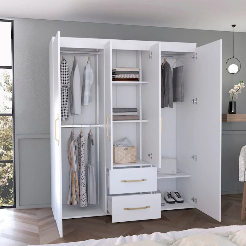Bariloche Kleiderschrank mit Kleiderstangen, Einlegeböden, 2 Schubladen