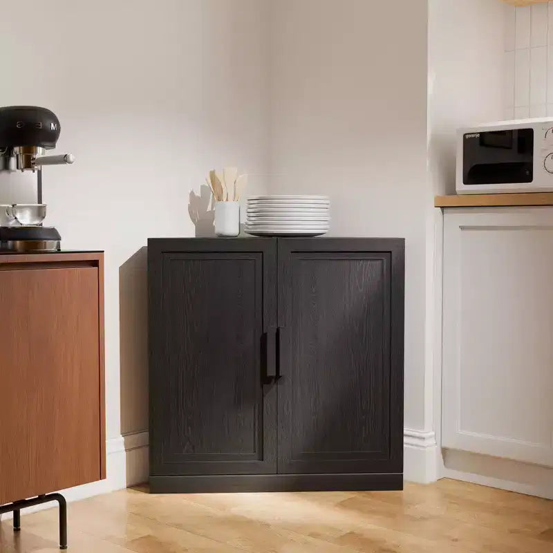 Dovelina Eckschrank mit verstellbaren Einlegeböden, Anrichte, Buffet, Weinschrank, Küchen- und Esszimmerschrank mit Holztüren – 31H x 31W, 36H x 31W