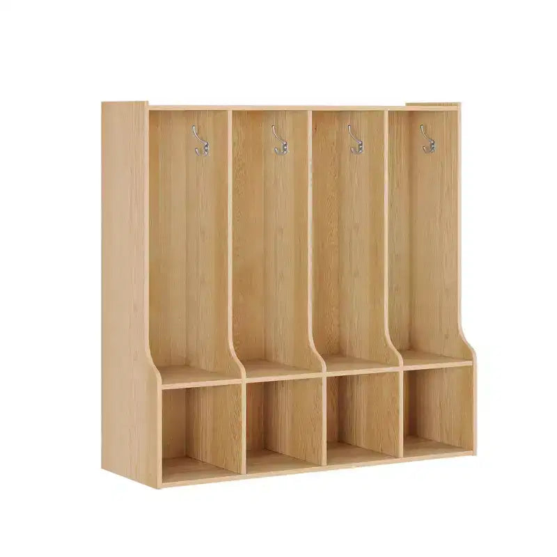 Braun/Weißes Garderobenfach mit 4 Abschnitten und 8 Haken, für Kinder