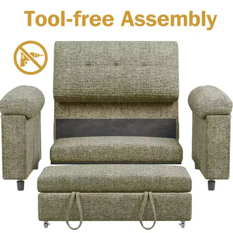 Dyonery 3-in-1 Schlafsofa, Ausziehbares Schlafsofa mit verstellbarer Rückenlehne