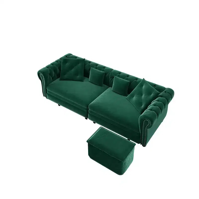 Whisen Velvet 3-in-1 Schlafsofa und wandelbares Schlafsofa im Kingsize-Format mit ausziehbarem Ottomane, getuftetem Design