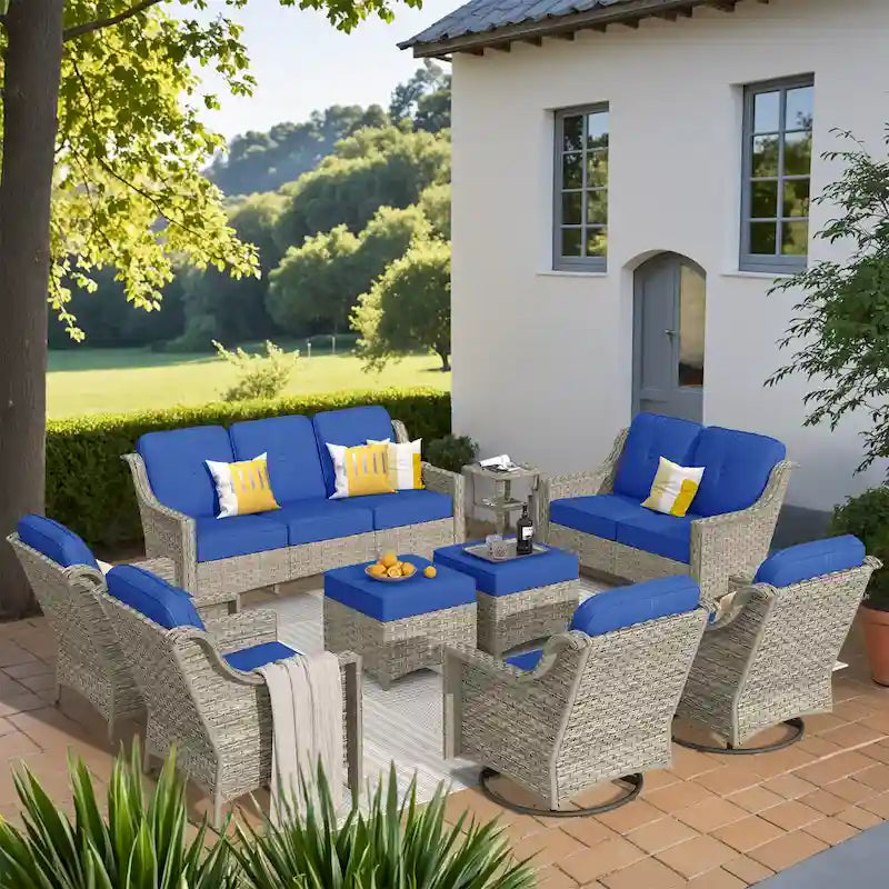 XIZZI 9-teiliges Gartenmöbel-Set mit drehbaren Stühlen für den Außenbereich