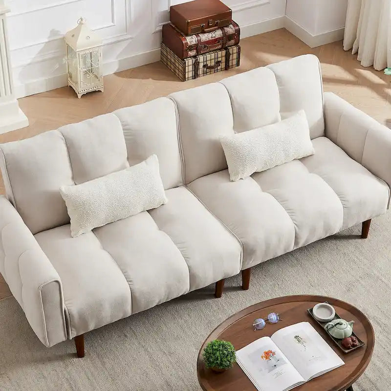 Verwandelbares Futon-Schlafsofa mit verstellbaren Positionen und Holzbeinen