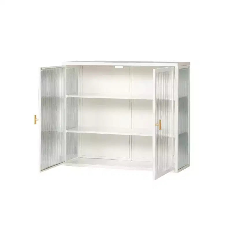Okak Moderner 2-türiger Wandschrank mit 3-stufigem Stauraum und Glastüren für Flur/Esszimmer/Wohnzimmer/Küche