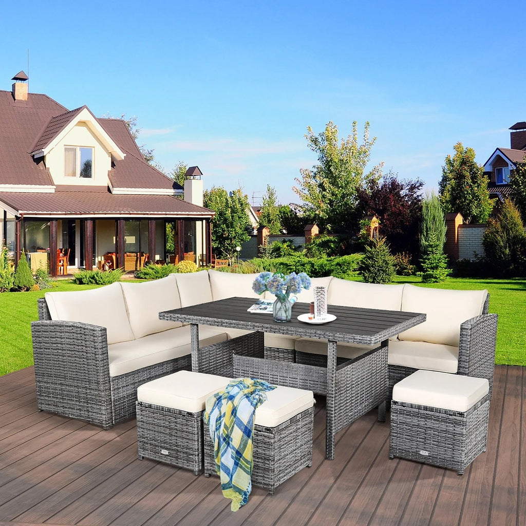 Costway 7-teiliges Terrassen-Essgruppe Rattan-Sofa Couch Ottomane – Details ansehen