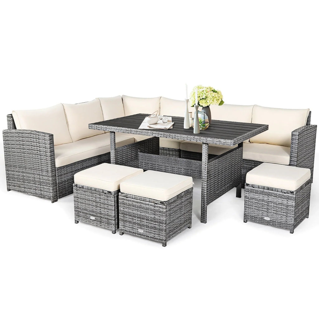 Costway 7-teiliges Terrassen-Essgruppe Rattan-Sofa Couch Ottomane – Details ansehen
