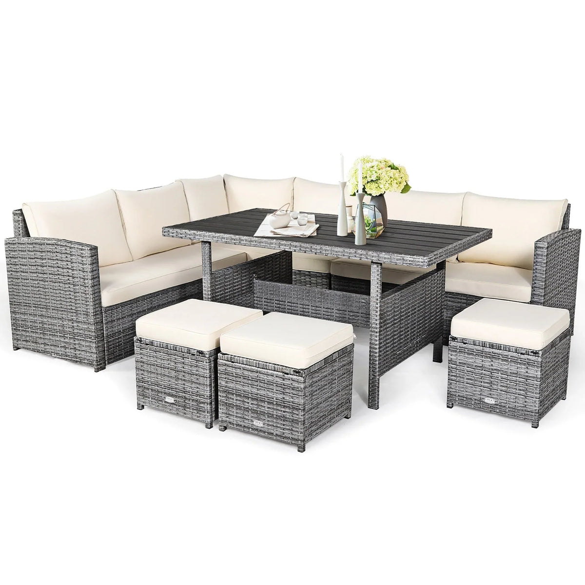 Costway 7-teiliges Terrassen-Essgruppe Rattan-Sofa Couch Ottomane – Details ansehen