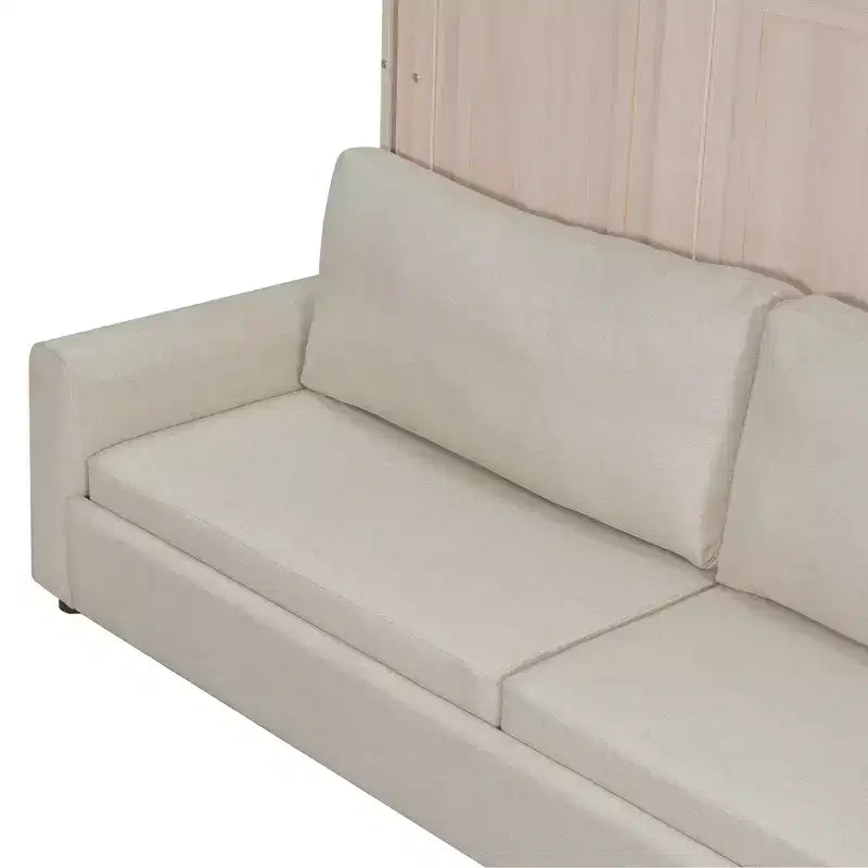Murphy-Bett in Queen-Size mit Sofa, Queen-Schrankbett aus Holz mit LED-Beleuchtung, klappbares Truhenbett für Gästezimmer, Beige