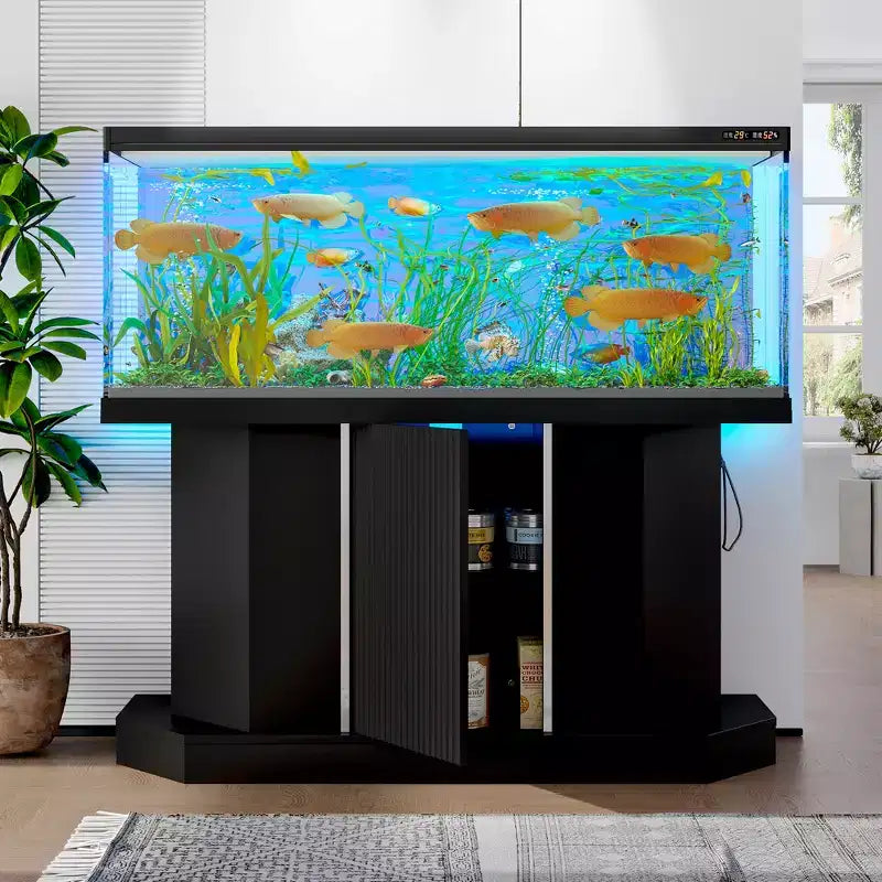 GDFStudio Logan Moderner Aquarienunterschrank aus Holz mit Steckdosenleiste und Aufbewahrungsschrank