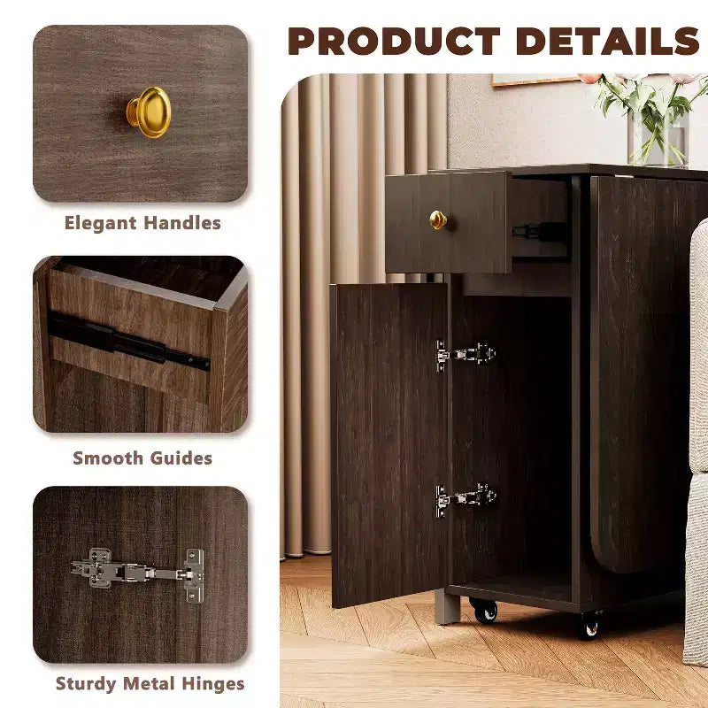 ATJafurn 59'' Klappbarer Esstisch mit Klappplatten für kleine Räume, rechteckiger, ausziehbarer Küchentisch aus Holz mit Rollen und Stauraum