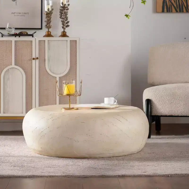 Runder MgO-Couchtisch mit Kunststeindesign für Wohnzimmer im Mid-Century-Stil