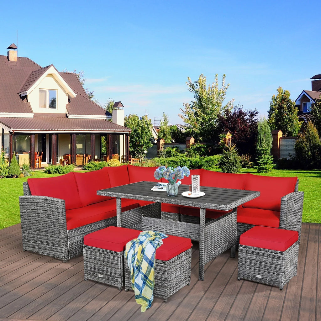 Costway 7-teiliges Terrassen-Essgruppe Rattan-Sofa Couch Ottomane – Details ansehen