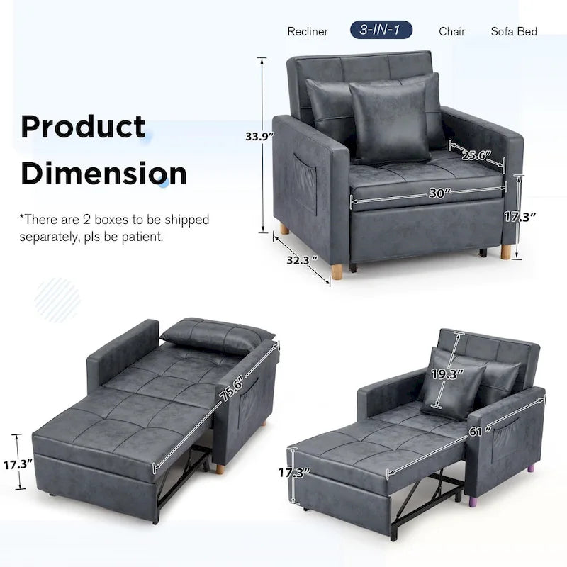 Verstellbares Schlafsofa, 3-in-1-Funktion, verschiedene Farben, für 1 Person