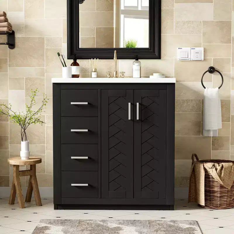 30 Zoll Einzelwaschtisch-Badschrank mit Unterschrank und 3 Schubladen – Schwarz / Blau / Grün / Indigo / Weiß