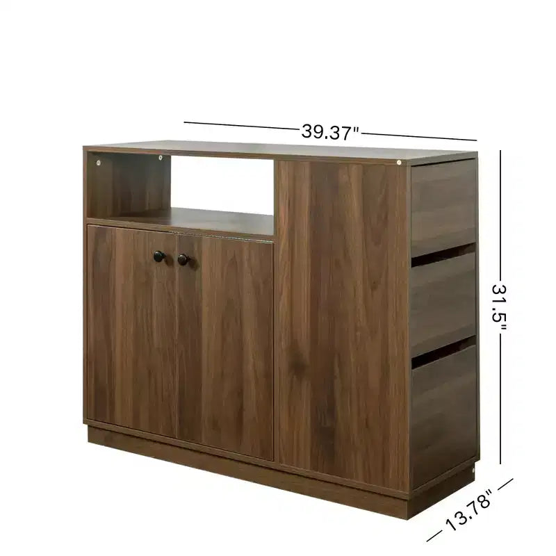 GDFStudio Hikaru Modernes Sideboard Buffet-Schrank mit Glasschiebetüren und Schubladen