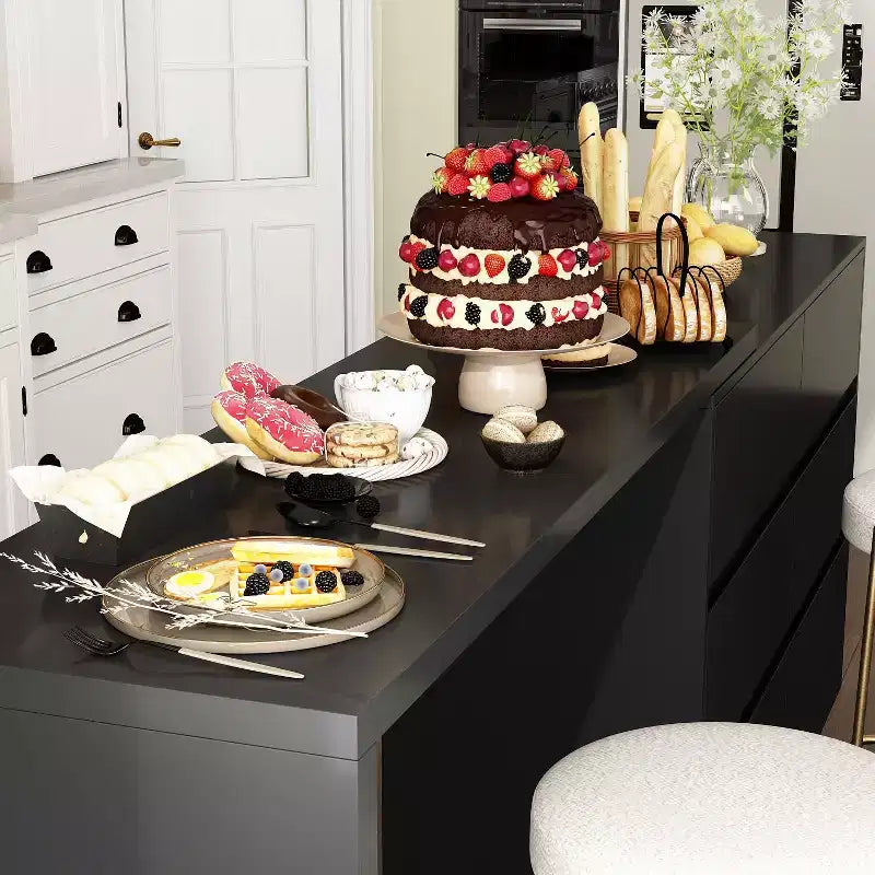Intelligentes, drehbares/ausziehbares Buffet-Sideboard mit 6 Schubladen, erweiterter Arbeitsplatte, rutschfester Matte, drehbarem Esstisch, Kücheninsel-Vorratskammer