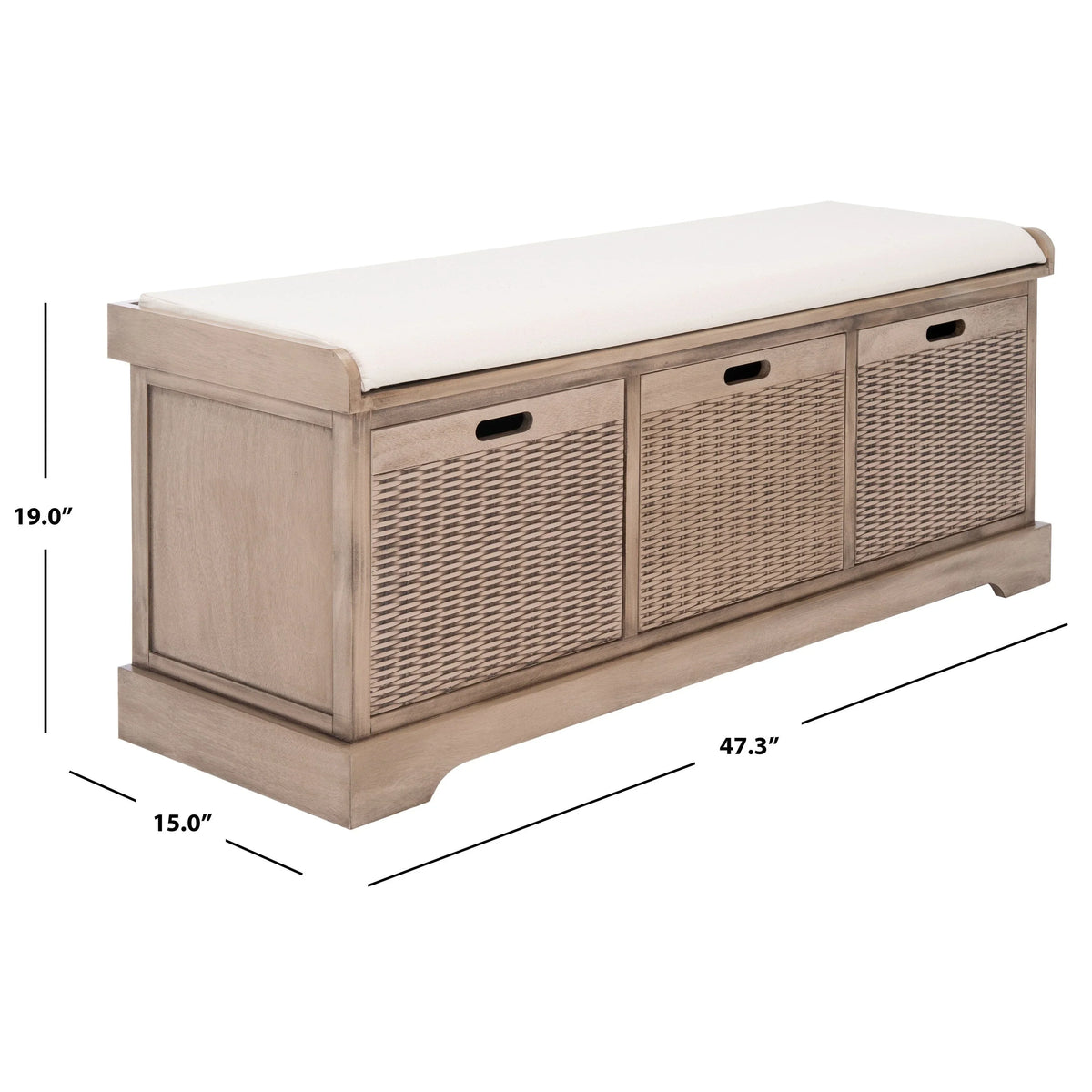 SAFAVIEH Fiorello 3-Schubladenbank mit Polsterung – 120 B x 38 T x 48 H cm – 120Bx38Tx48H
