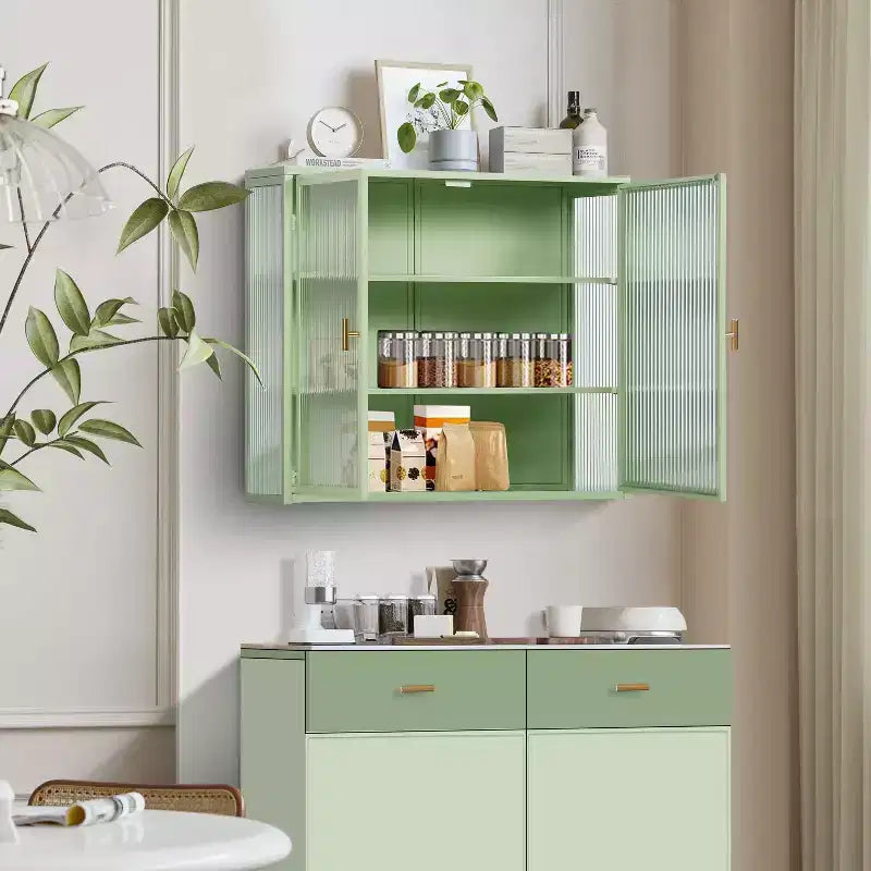 Okak Moderner 2-türiger Wandschrank mit 3-stufigem Stauraum und Glastüren für Flur/Esszimmer/Wohnzimmer/Küche