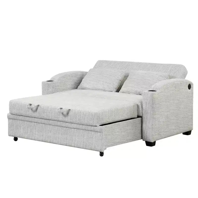 61.6 Modernes Chenille-Schlafsofa mit USB-Anschlüssen, Becherhaltern und verstellbarer Rückenlehne für Wohnzimmer, Apartment