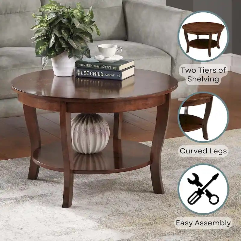 Convenience Concepts American Heritage Runder Couchtisch mit Ablage