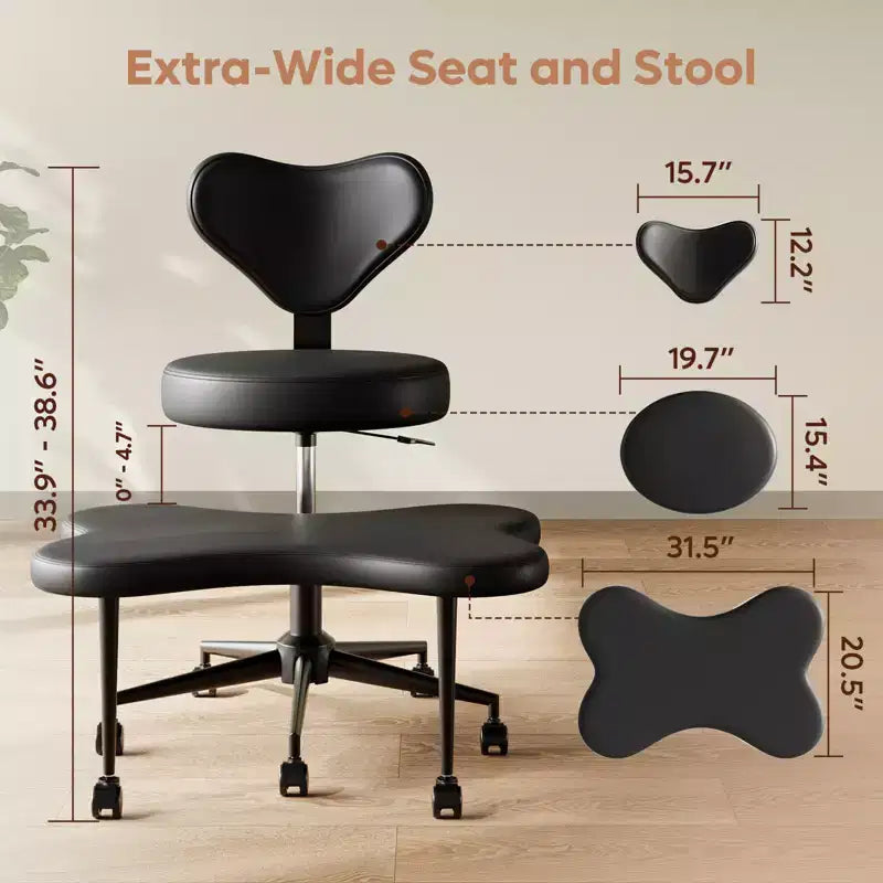 Pinmoco Ergonomischer Kreuz-Bürostuhl, höhenverstellbarer Meditationsstuhl, 360° drehbar, Lendenwirbelstütze, Arbeits- und Bürostuhl, ADHS-Stuhl