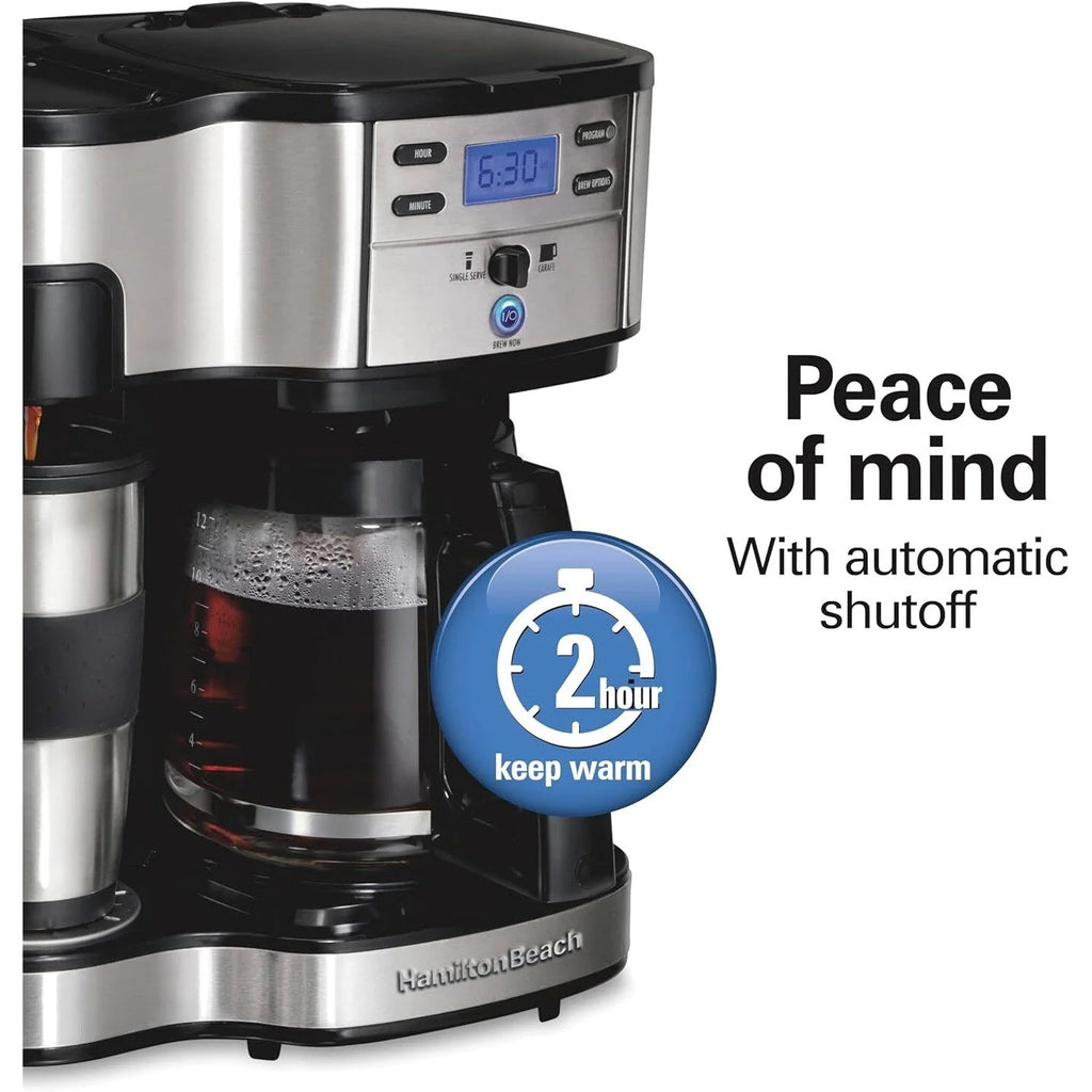 2-in-1 Kaffeemaschine für 12 Tassen & Einzelportion, Glaskanne, automatische Pause- & Ausgießfunktion, Schwarz