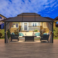 EROMMY Hardtop-Pavillon, Outdoor-Pergola mit Doppeldach & Netzen & Vorhängen, Hochleistungs-Canopy für Terrasse, Garten, Poolparty