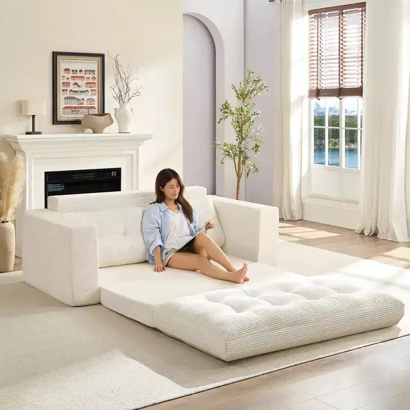 Mjkone 71" 2-in-1 Schlafsofa, umwandelbar, gerippter Stoff, klappbares Zweisitzer-Schlafsofa mit geknöpften Polstern, platzsparend